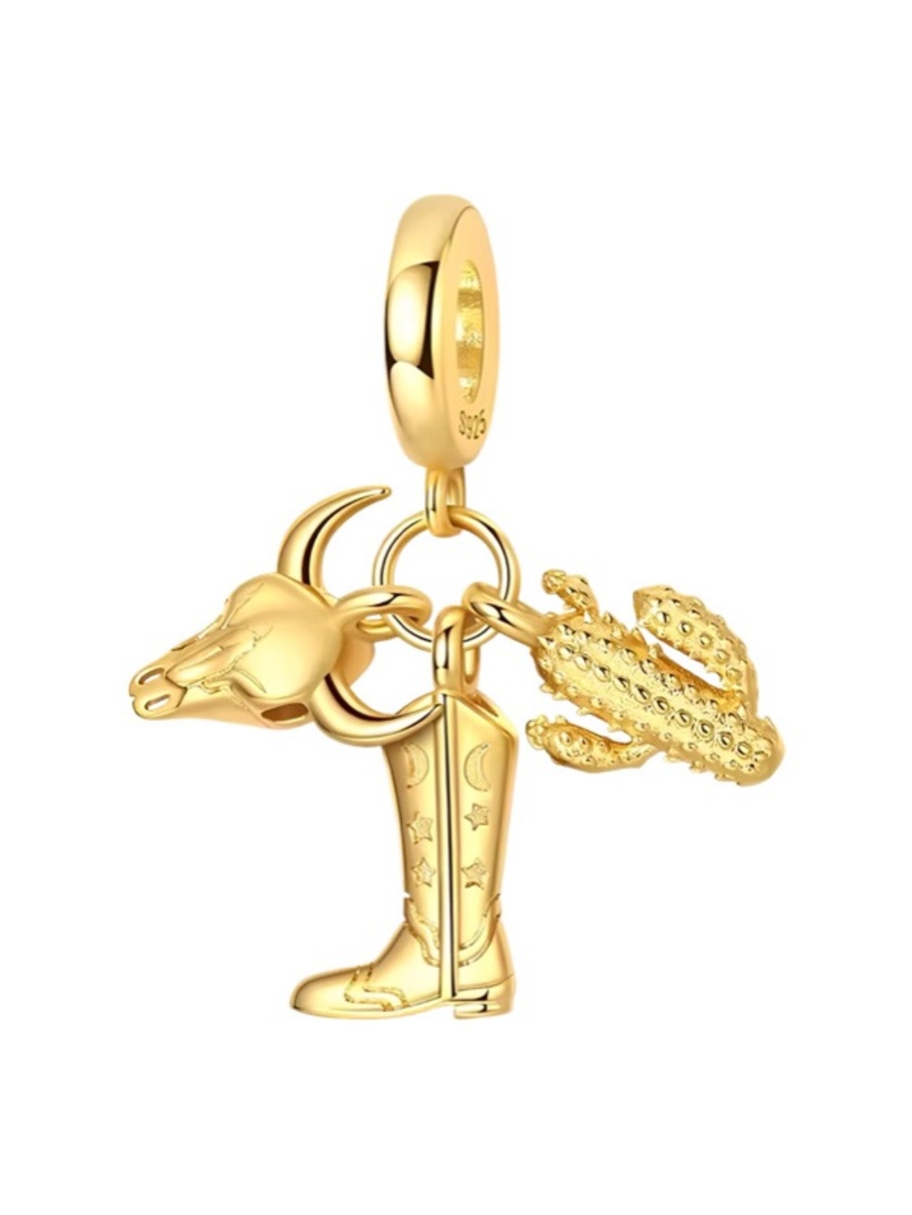 Bull Skull Boot and Cactus Dangle Charm for bracelet or necklace